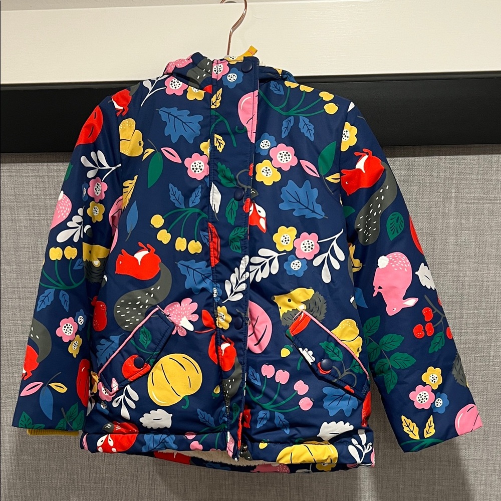 Mini Boden Floral Kids Puffer Jacket with Colorful Print (barely used)